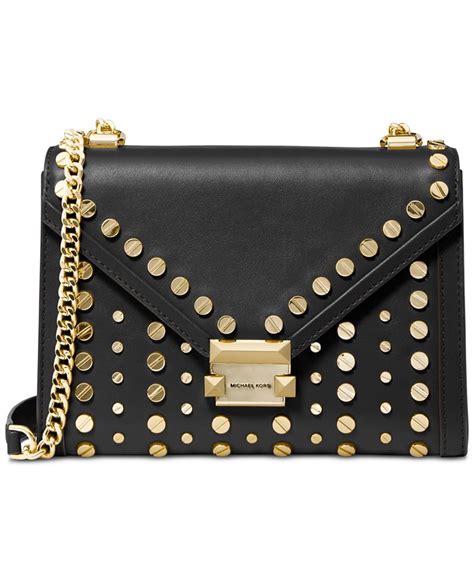 michael michael kors whitney studded leather shoulder bag|michaelkhorsbeigecolorleatherquiltedlookchainandleatherstrap.